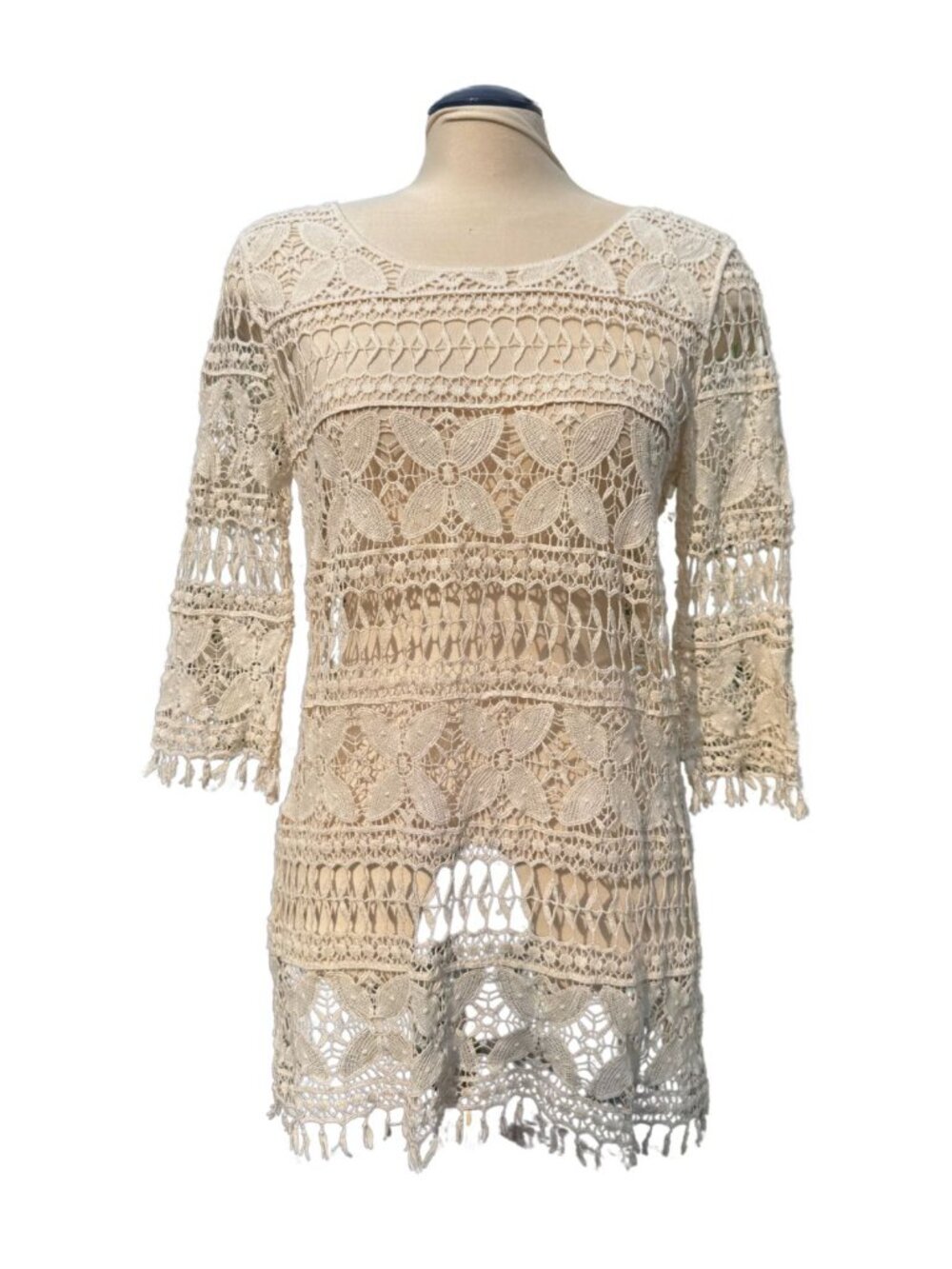 Forever 21 Cream Crochet Lace Tunic Dress, Size M 🤍
